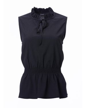 Carloslines Front Neck Tie Smocked Waist Sleeveless Top - Blue