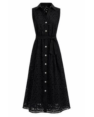 MARICEL Sangallo Linen Long Dress - Black