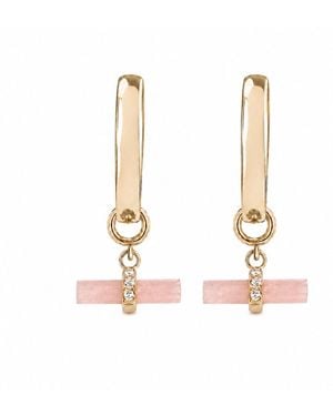 Zohreh Guava Quartz T-Bar Hoop Earrings 9K - Metallic