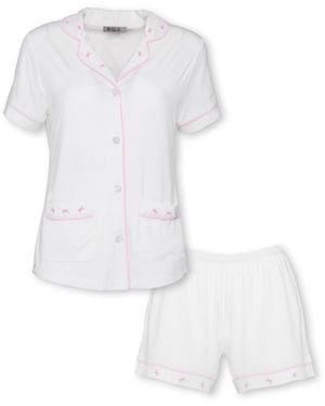 Reve Sleepwear Ciel Tencel Short Pj Set With Bow Embroidery - White