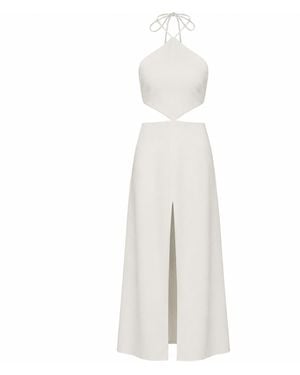 Nomi Fame Gaia Halter Neck Gown With Centre Slit - White
