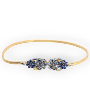 DAMAPREZIOSA Plated Stretch Metal Belt With Daisy Buckle With Sapphire And Aquamarine Crystals - Blue