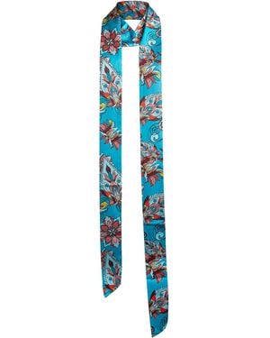 Janara Jones Floral Paisley Satin Skinny Long Scarf - Blue