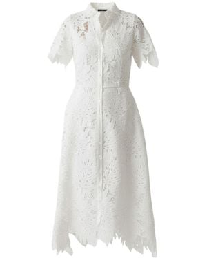 IZABELA MANDOIU Embroidered Lace Midi Shirt Dress With Side Pockets - White