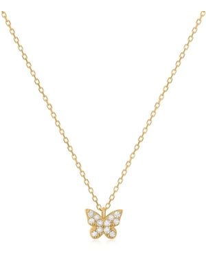 KAMARIA Tiny Butterfly Charm Necklace With Diamonds - Metallic