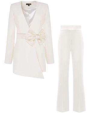 Tia Dorraine Rare Pearl Power Suit With Bow Belt - White