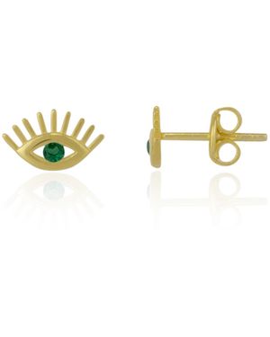Spero London Emerald Colour Eye Stud Earring Sterling - Metallic