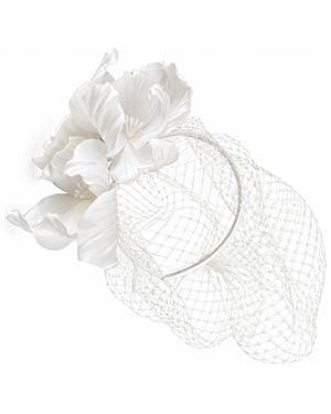 Yeva Sebastia Satin Bridal Headband With Veil - White