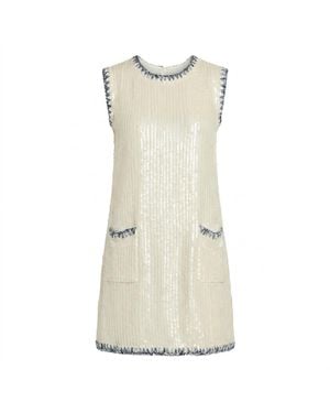 Modenaire Neutrals Embellished Knit Mini Dress Sculpted Form - Natural
