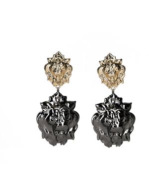 Addicted Heritage Plated Lion Head Earrings - Black