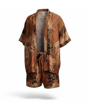 ORIGIN OF HEARTS Neutrals Tarua Resort Kimono Co-Ord Set - Brown
