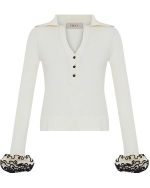 Theo the Label Nomia Ruffle Sleeve Johnny Jumper - White