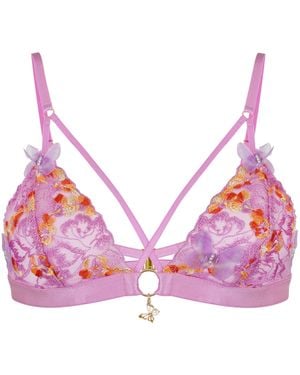 Empress Mimi Madame X Lace Strappy Bralette With Butterfly Detail - Pink