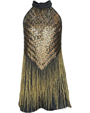 Any Old Iron Goldy Beaded Fringe Mini Dress - Green