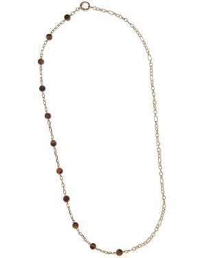 Grosse Tiger Eye Gemstone Long Necklace, Series Gem Mix - Metallic