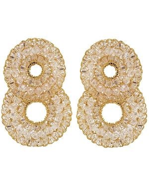Lavish by Tricia Milaneze Crystal Clear Handmade Crochet Small Double Hoops Earrings - Metallic