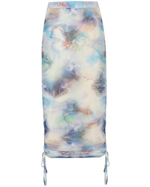 No'design Sheer Midi Skirt With Side Ruched Detail - Blue