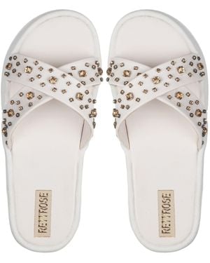 Rettrose The Aurora Luxury Cross Over Embellished Slides - White