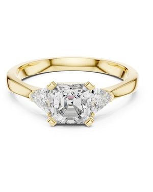 Aya Fine Jewelry 2 Carat Emerald & Trillion Cut Lab Grown Diamond Engagement Ring - Metallic