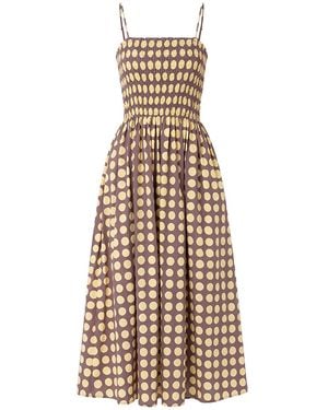 Amy Lynn Darcy & Aubergine Contrast Polka Dot Smocked Midi Dress - Natural