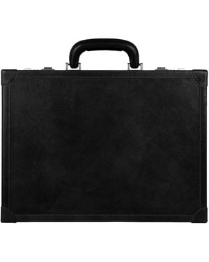 Time Resistance Leather Attaché Case Briefcase - Black