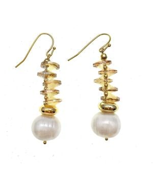 Farra Crystals With Freshwater Pearl Hook Earrings - Metallic