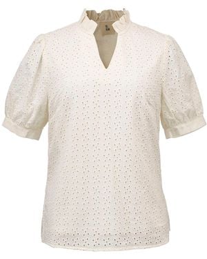 Smart and Joy Neutrals Eyelet Cotton Lace Loose Blouse -Cream - White