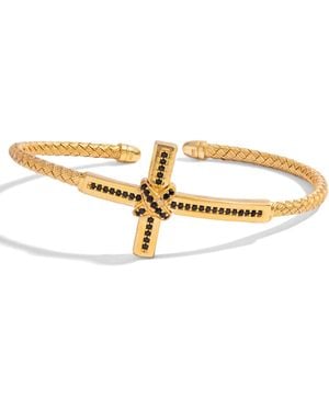 Ebru Jewelry Diamond Cross Bypass Woven Cuff Bracelet - Metallic