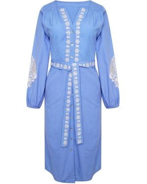 LAtelier London Embroidered Midi Shirt Dress - Blue