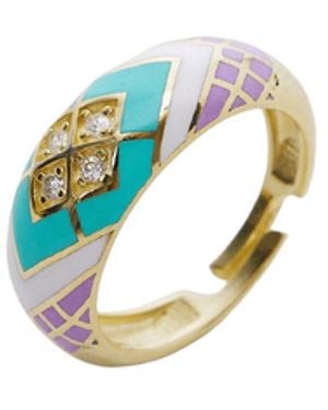 Spero London Enamel Turquoise Five Colour Sterling Silver Dome Ring - Blue