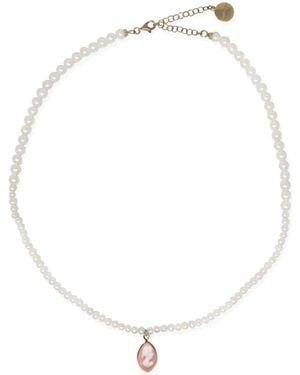 Vintouch Italy Isabella Pearl And Pink Cameo Necklace - Multicolour