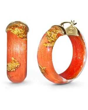 Gold & Honey 24K Leaf Huggie Hoop Earrings - Orange