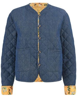 Yumi' Chambray Quilted Jacket With Reversible Floral Lining - Blue