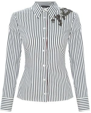 Exquise Slim Embroidered Fitted Waist Striped Albina Shirt - Blue