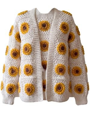 Ana Chic Neutrals Sunflower Granny Square Handmade Crochet Cardigan - Multicolour