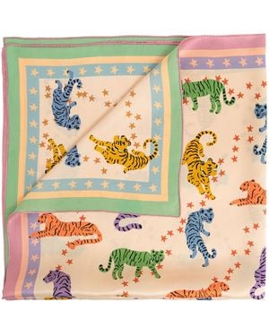 Lost Pattern Neon Tigers Large Silk Scarf - Pink