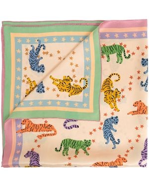 Lost Pattern Neon Tigers Large Silk Scarf - Pink