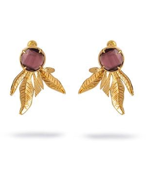 Ebru Jewelry Mocha Feather Cat Eye Stud Earrings - Multicolour