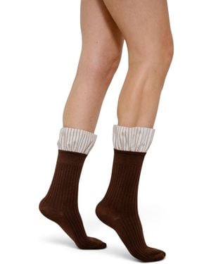 HIGH HEEL JUNGLE by KATHRYN EISMAN Lauren Pinstripe Cuff Socks - Brown