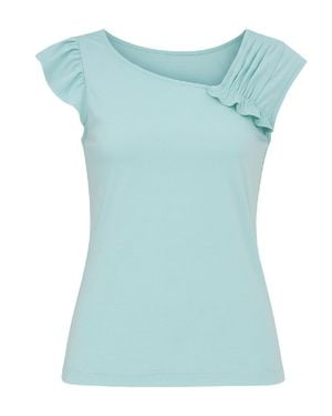 Conquista Asymmetric Ruffle Sleeve Jersey Top – Aqua - Blue