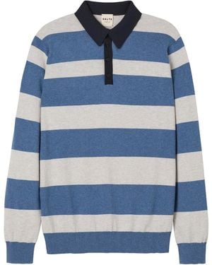 Salts Cashmere Long Sleeved Rugby Stripe Polo Shirt - Blue