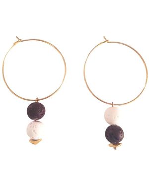 Way to Chic Hoop Earrings With Lava Beads - Metallic