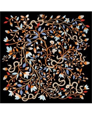 Jessie Zhao New York Double Sided Silk Scarf Of Night's Enchanted Garden - Black