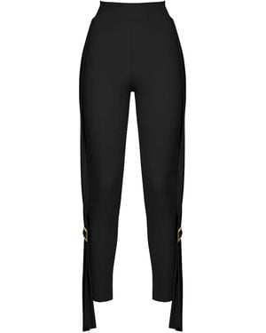 ANTONINIAS Adina Elegant Leggings With Decorative Folds And Metal Buckle - Black