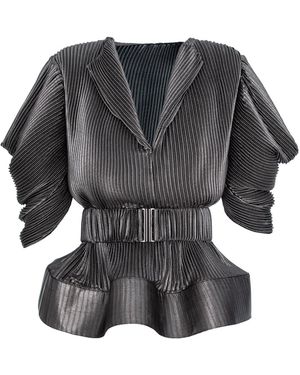 Silvia Serban V-Neck Pleated Voile Blouse - Grey