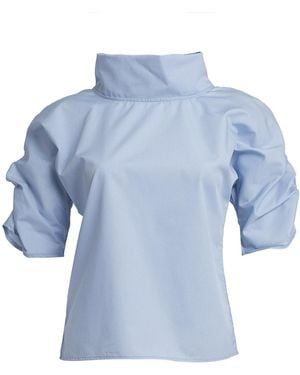 Bianca Popp Puff Blouse With Collar - Blue