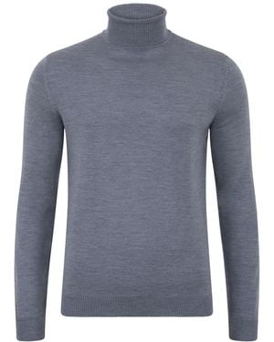 Paul James Knitwear Extra Fine Merino Wool Westonn Roll Neck Jumper - Blue