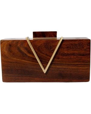 Auvre Lifestyle Classic V Wooden Clutch With Chain - Brown