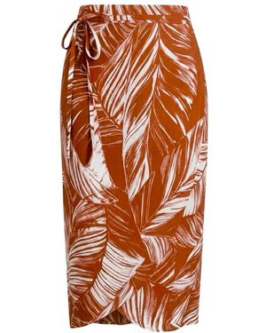 Imaatu Drape Palms Rust Asymmetrical Sustainable Viscose Wrap Midi One Size Skirt Tropical Print - Orange