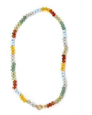 Shar Oke Earth & Ocean Tones Gemstone Silk Knotted Necklace - Metallic